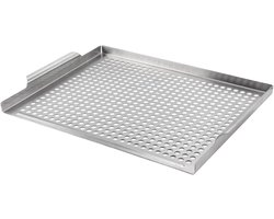 Grill Grate Pan - Stainless Steel Grill Topper Grid Non-Stick Coating,Cooker Attachment With Drain Gutter For Patio Family Outings Garden Parties