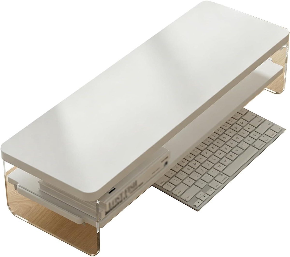 Monitor Verhoger - Bureau Organizer - Bureau Opruimen - 2 Laags Opslag - 60x14 cm - Wit