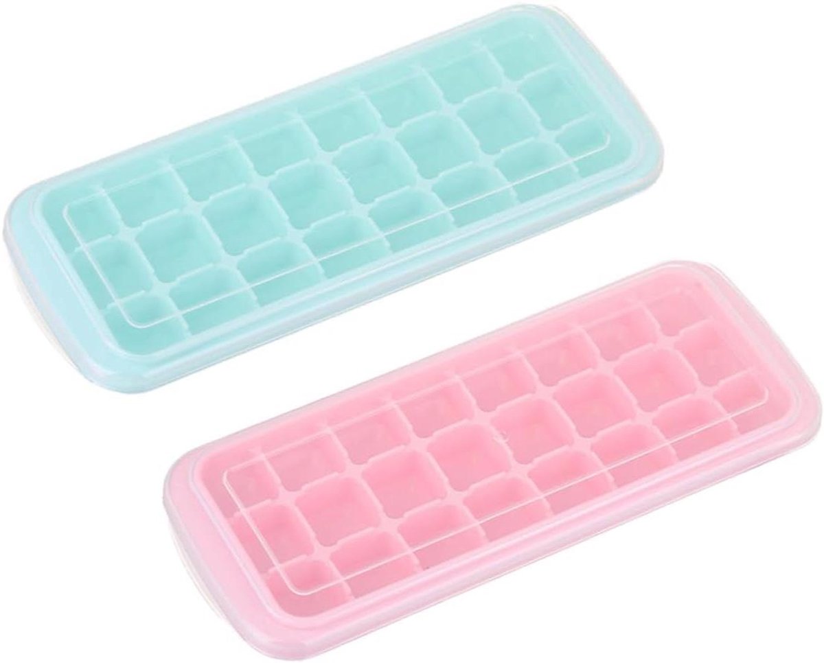 Ijsblokjes Mallen - Ijsjes Molds - Drankjes Koelen - Met Deksel - 2 Stuks - Gemengde Kleur
