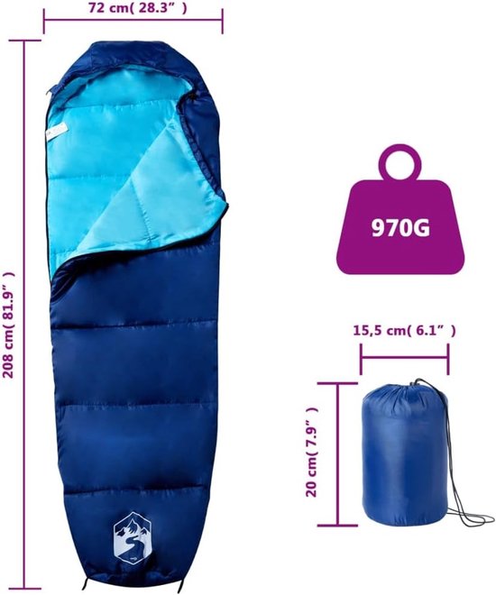 Mummie Slaapzak - Kampeerzak Volwassenen - Buiten Ontspannen - Waterbestendige Buitenschaal - 3 Seizoenen - Navy Blauw — afbeelding 4