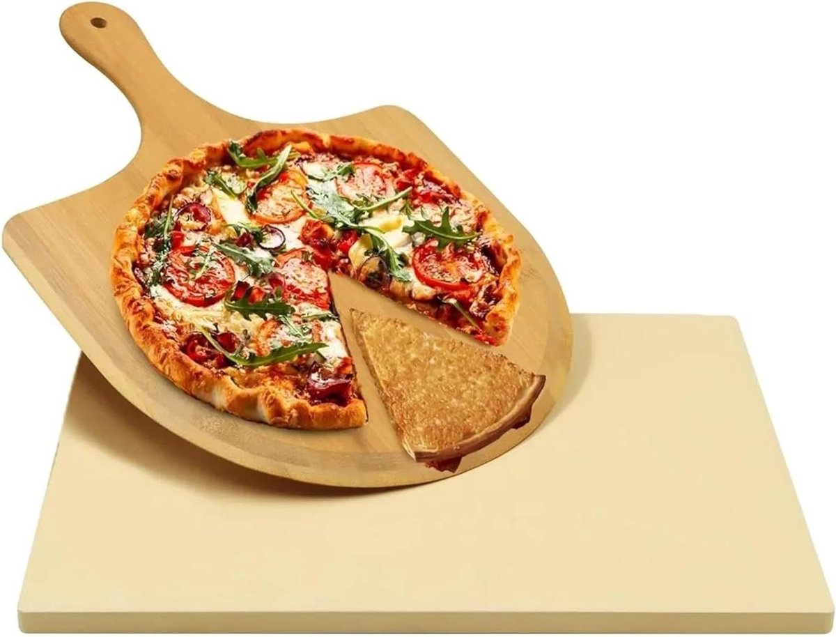 Pizzasteen set - Bakplaat - Pizza bakken - Gelijkmatige warmte - 12x15 inch - Bruin