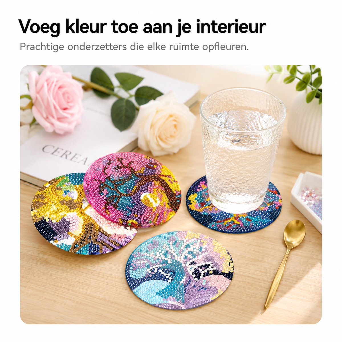 BOTC Diamond Painting - Onderzetters met Houder - Set van 8 - Pakket Volwassenen en Kinderen - Cadeau — afbeelding 8