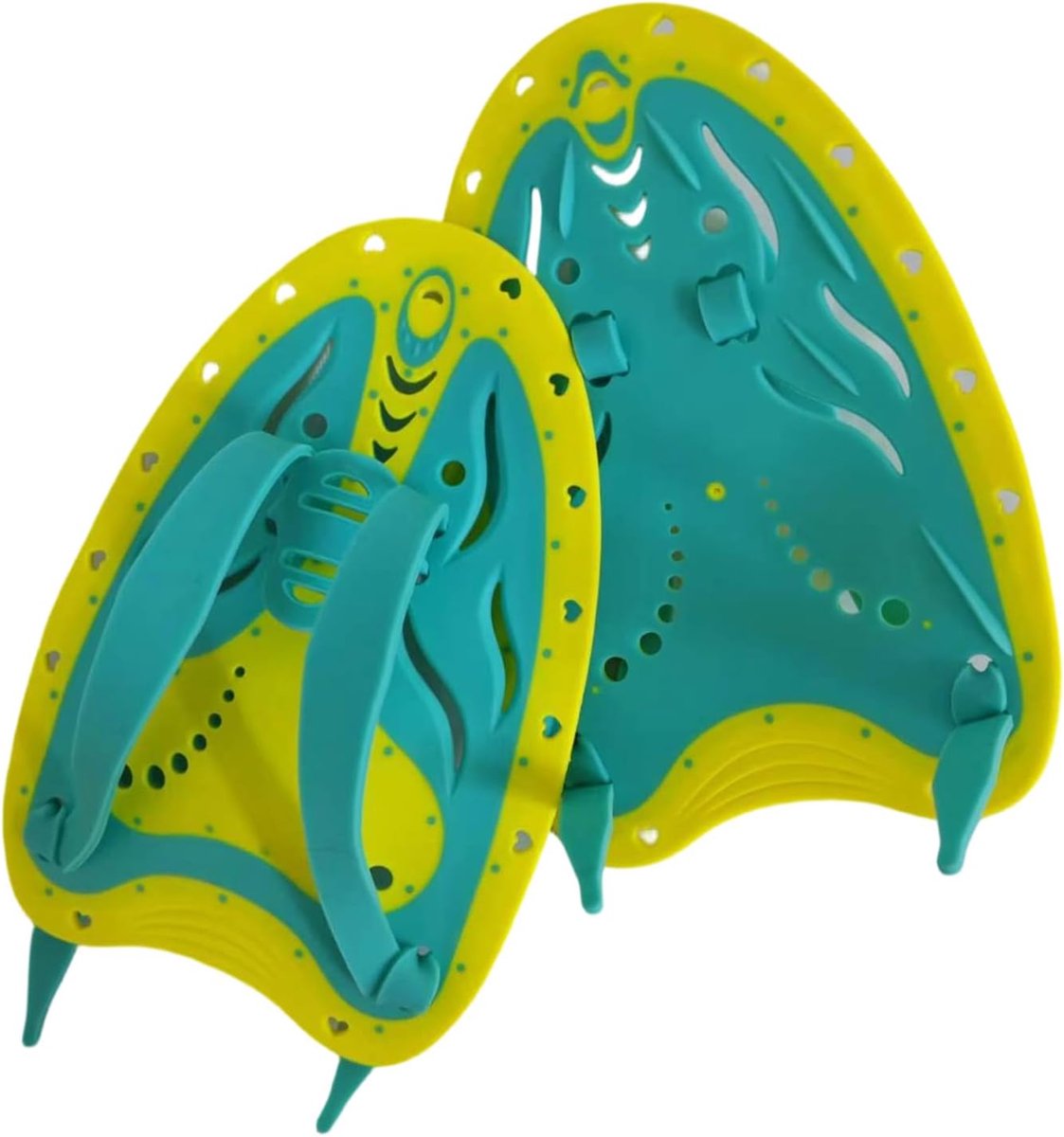 Paar Kinder Zwemhandvleugels (130x190mm, 156g) in Geel/Turquoise, voor Zwemtraining en Verbetering van Slagtechniek, Comfortabel en Veilig