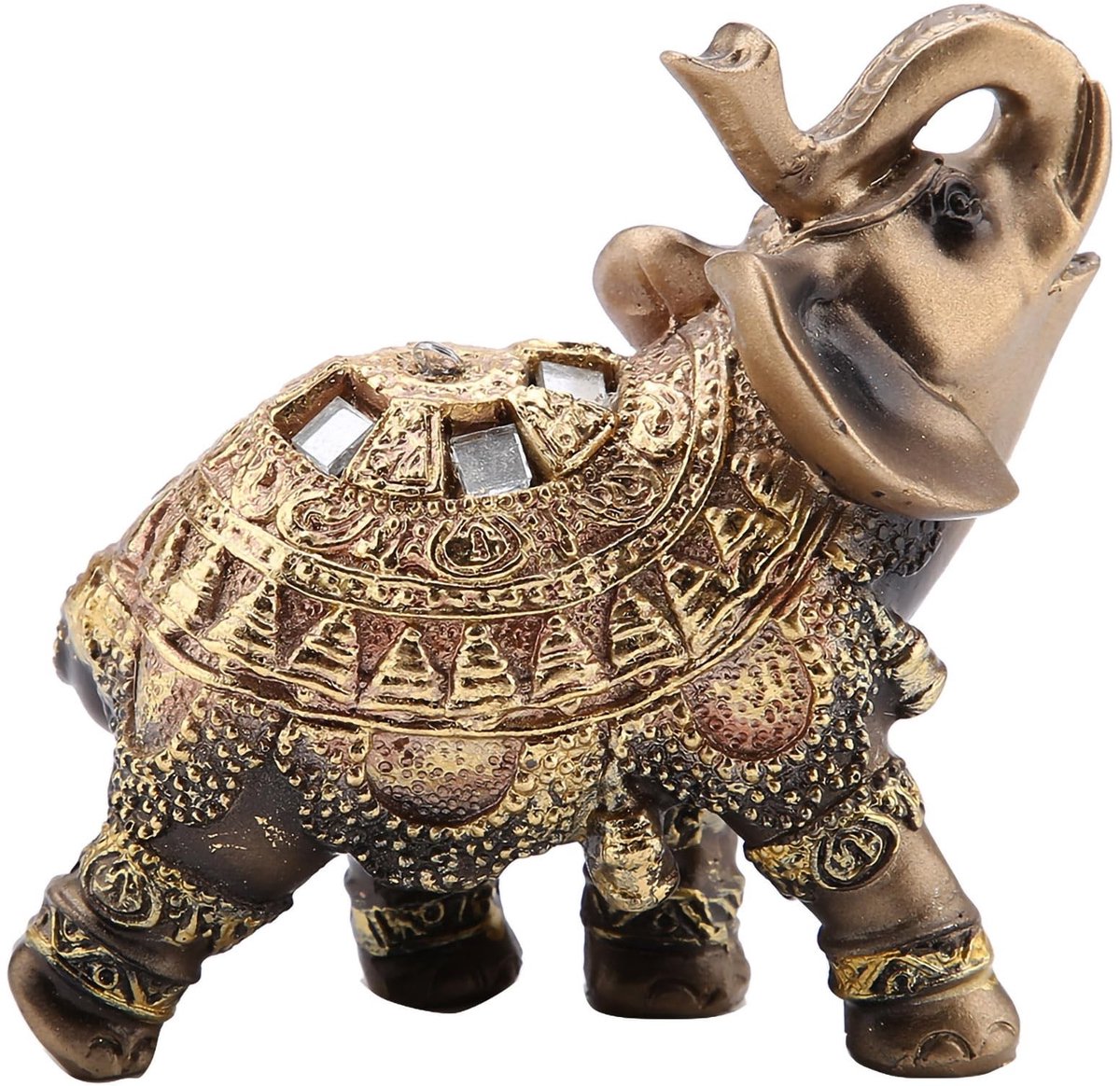 Cosensi - Dailygoody - Olifant Beeldjes - Gouden Feng Shui Standbeeld - Medium Formaat - Rijkdom Beeldjes - Woondecoratie voor Kantoor en Thuis - Kunst Amb