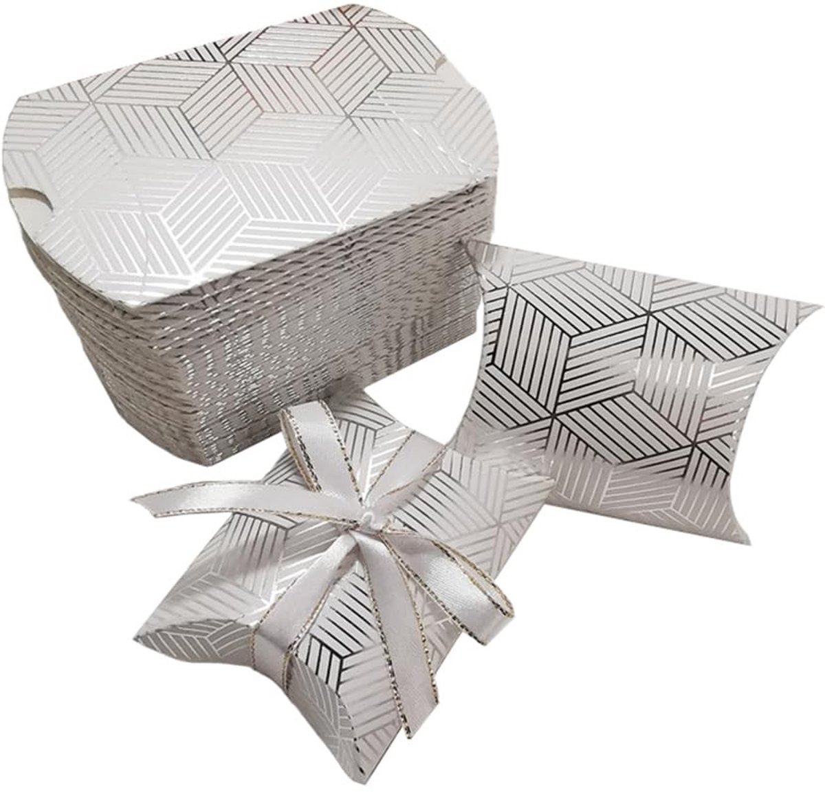 Dailygoods - Dailygoody - Mini-geschenkdozen - Kraftpapier - 50 stuks - Bruiloft - Decoratie - Zilveren strepen - Geschikt voor Sieraden en Zeep