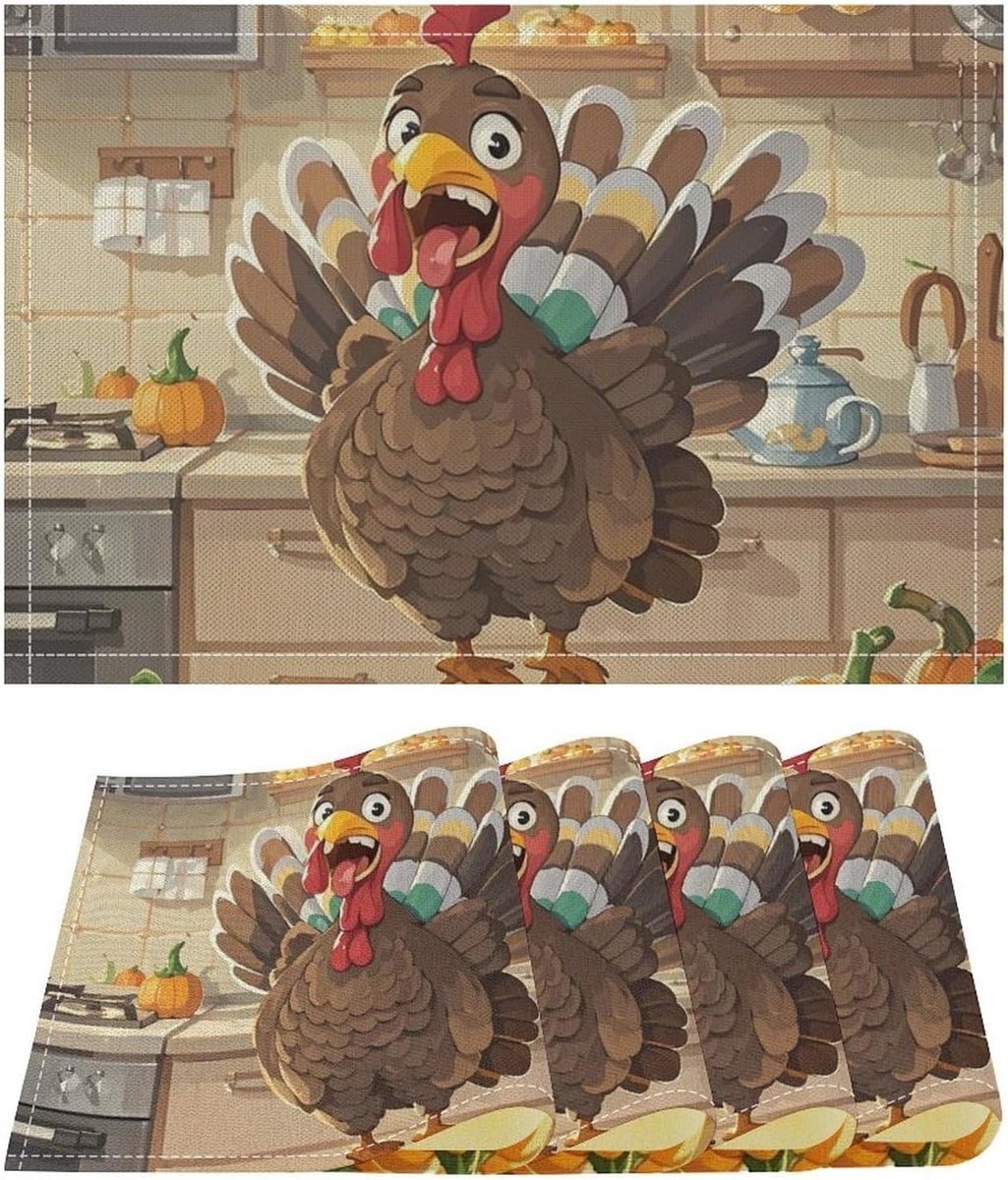 Placemats Set - Tafelmatten - Tafel Beschermen - Hittebestendig Antislip - 4 Stuks - Kalkoen