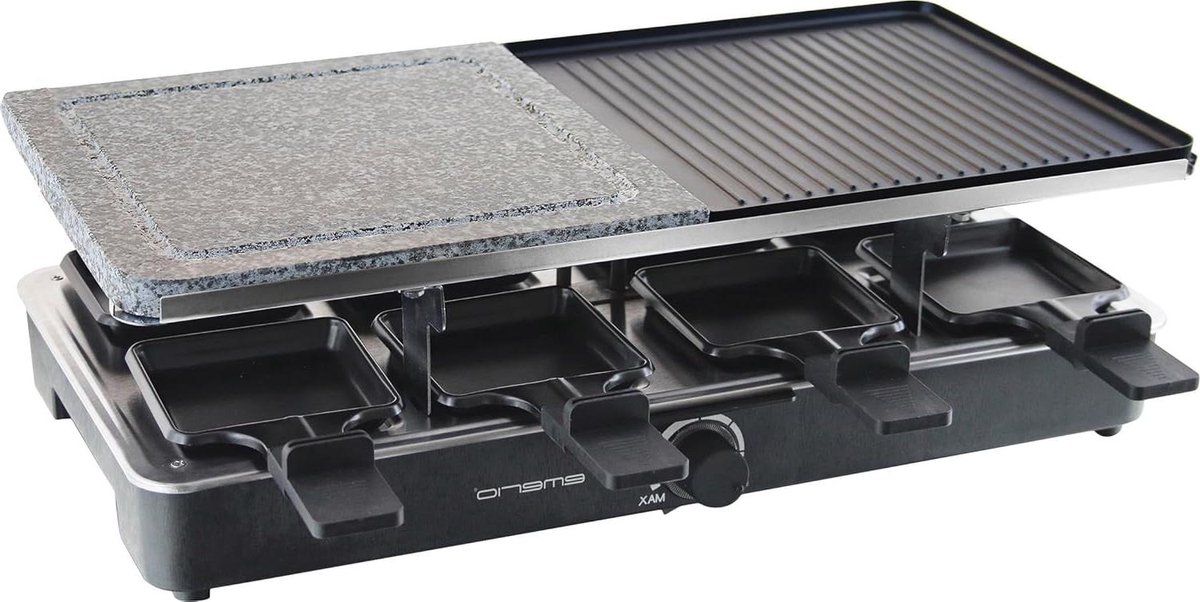 Raclette Grill - Apparaat Pannenkoeken - Gezellige Avonden - Inclusief Grillsteen - 8 Pannetjes - Zwart