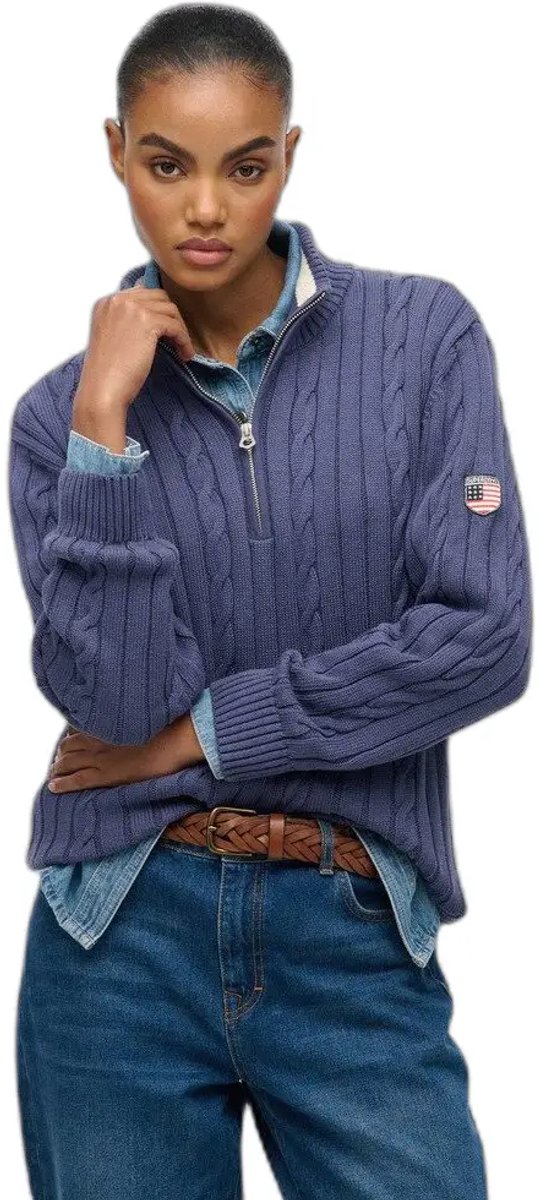 Superdry Slouchy Cable Halve Rits Trui Dames Sweaters Marineblauw