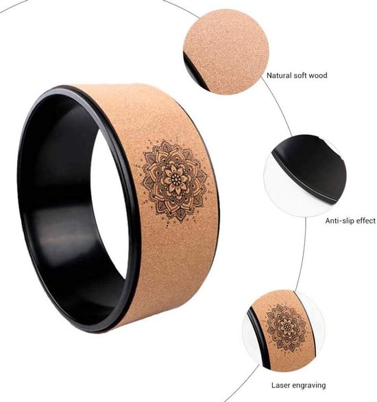 Yoga Wiel - Flexibiliteit Wiel - Verbeteren Houding - Sterke ABS Binnenbuis - 32.5 cm Diameter - Natuurlijk Kurk — afbeelding 2