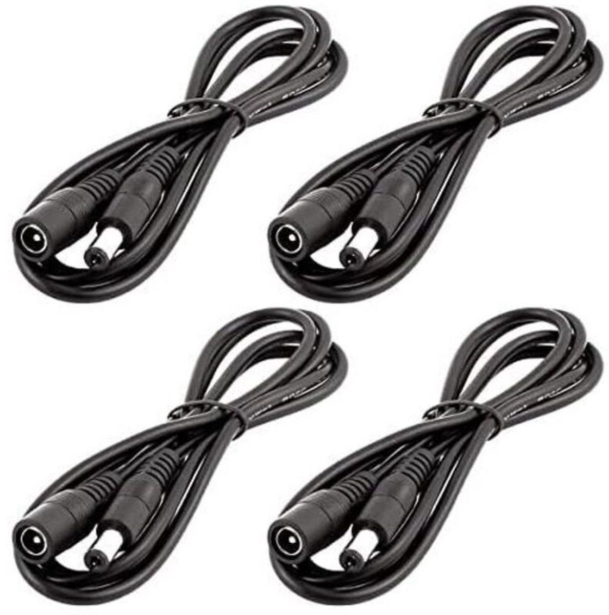 Vier 1 geschikt voor er lange 12V DC verlengkabels, 5,5 mm x 2,1 mm DC-stekkers, 0-36V DC-voedingskabel, mannelijk-vrouwelijk verlengkabel, geschikt voor voertuigdisplays, bewakingscamera's, LED-lichtstrips, enz., zwart.