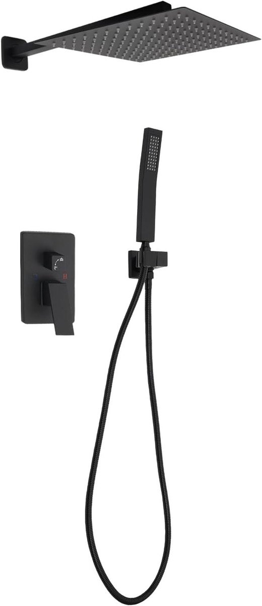 Douche Systeem - Regendouche Set - Badkamer Vernieuwen - Dubbele Functie - 30x30cm - Zwart