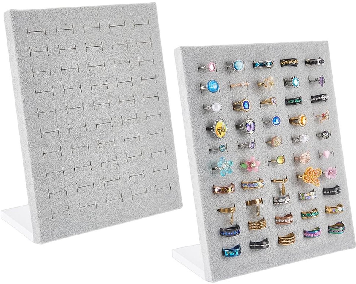 Innovra - Set van 2 L-vormige Fluwelen Ringhouders voor Sieraden