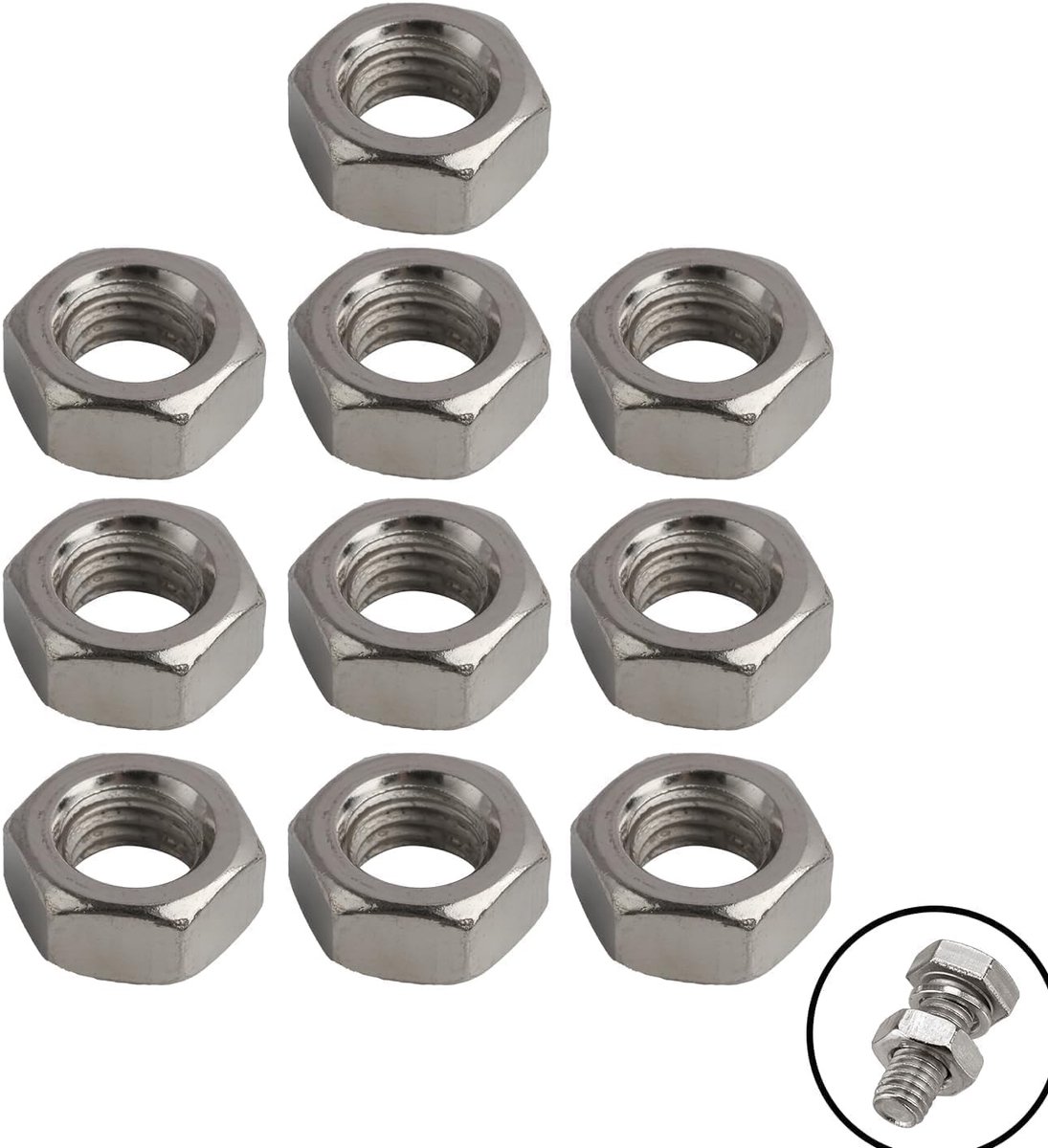 Innovra - Dailygoods - Set van 10 Roestvrije Zeskantmoeren M6 voor Bevestiging