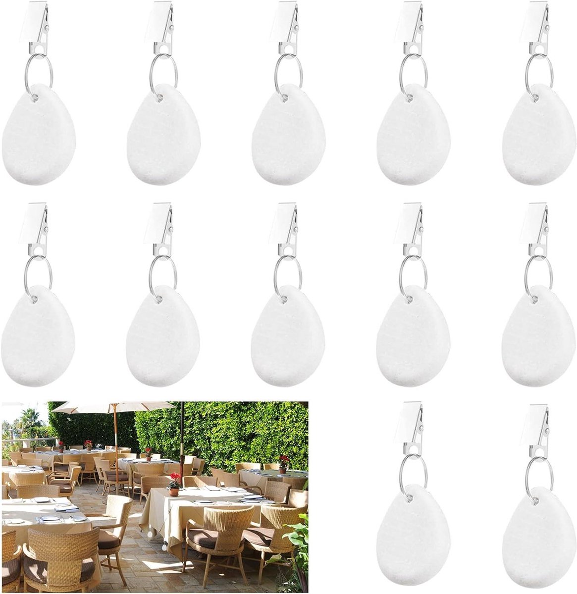 Tafelgewichten Set - Tafelkleed Clips - Buiten Dineren - Natuurlijk Marmer - 12 Stuks - Wit