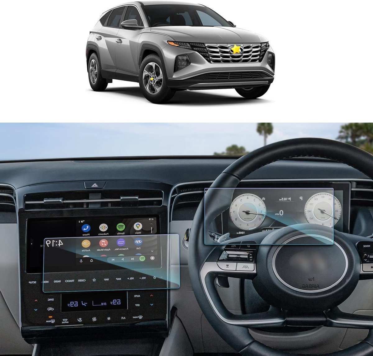 Navigatie Schermbeschermer voor Hyundai Tucson NX4 (2021-2024) - Tempered Glass, Krassenbestendig, Instrumentenpaneel Bescherming