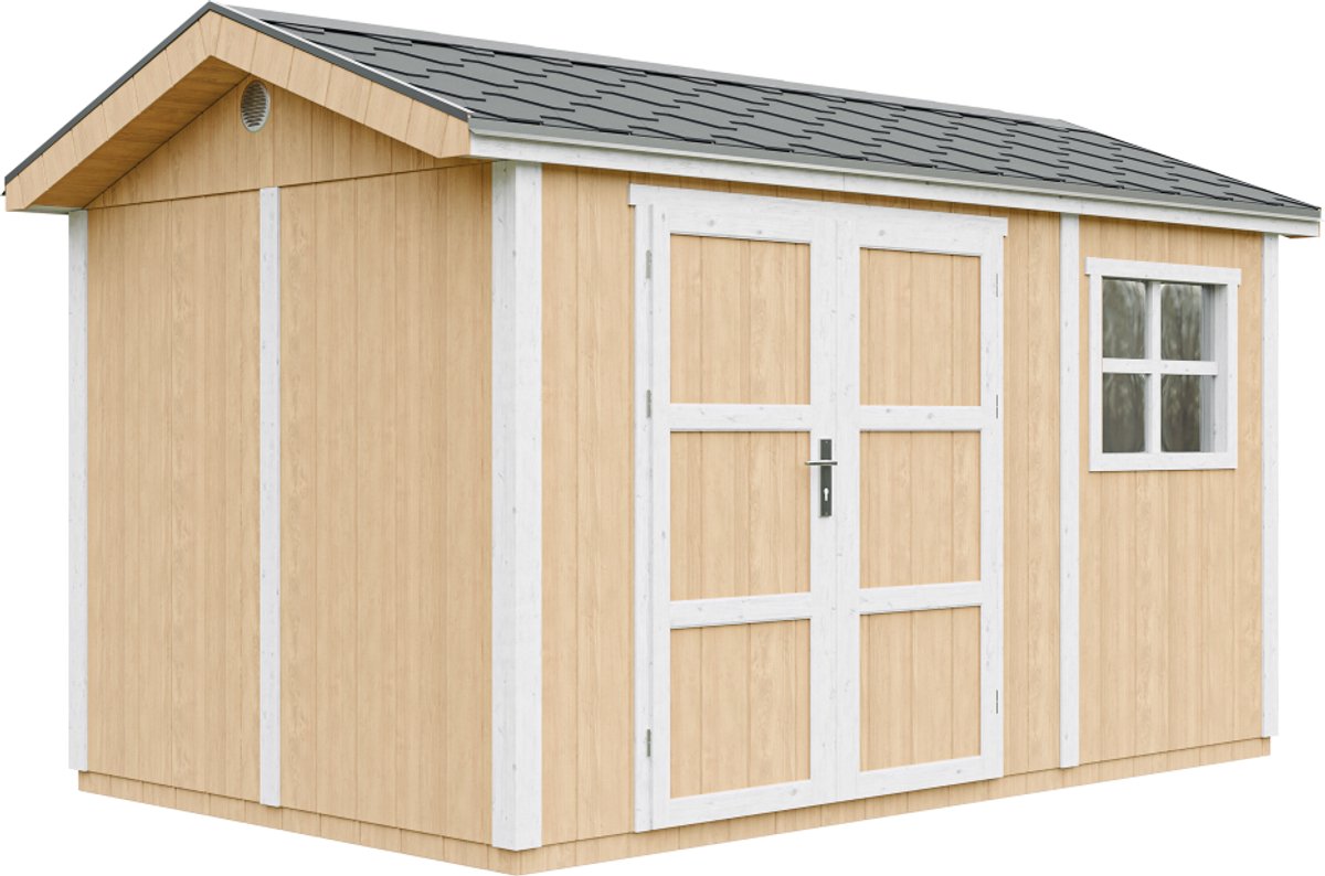 Timbela M914A-HARVEST HONEY - LP SmartSide Tuinhuis op houtbasis - 8,68 m² - 250x412xH252 cm - met vloer en verf