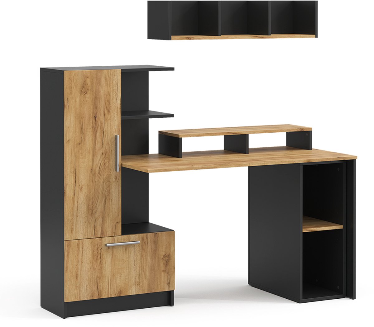 Vicco Bureau Tomy, Antraciet/Goudkleurig Eiken, 150 x 59 cm Set van 4