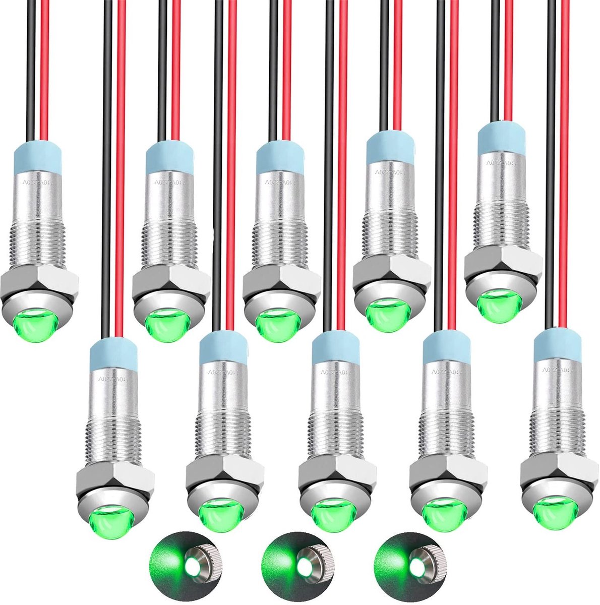 Dailygoods - 10 Stuks Waterdichte LED Metalen Indicatelampjes Groen
