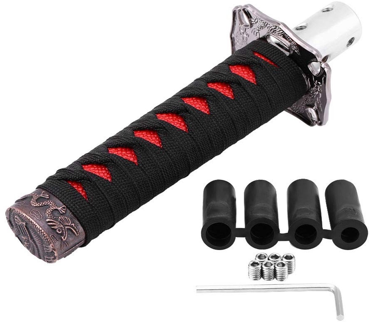 Dailygoods - Pookknop - Universeel Japans Zwaard - Auto Accessoire - Zwart Rood - Versnellingspook - Decoratie en Veiligheid - Geschikt voor alle voer