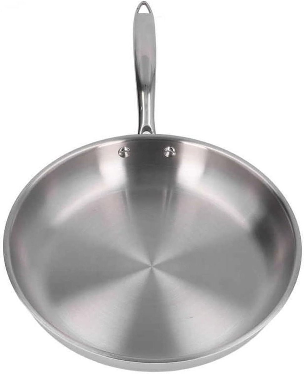 RVS Koekenpan - Omelet Pan - Koken - Verdikt Materiaal - 28cm - Zilverkleurig