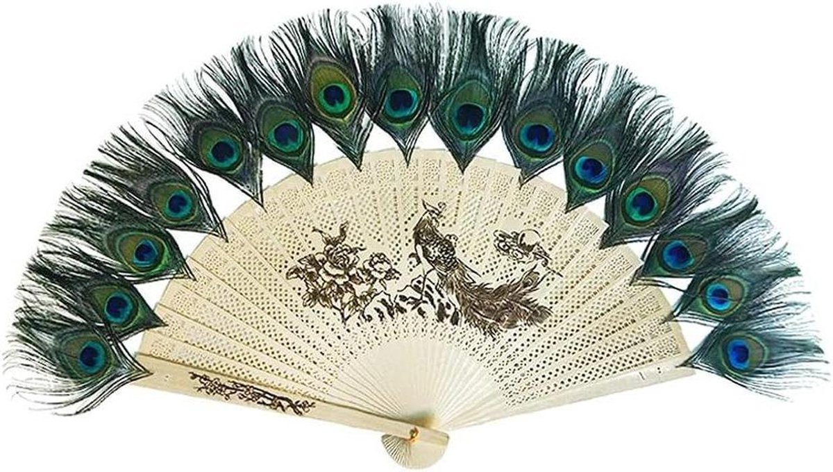 Opvouwbare Ventilator - Pauwenveer Waaiers - Decoratie en Koeling - Handgemaakt met Zijde - 60cm Breed - Veelkleurig