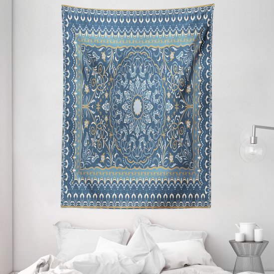 ABAKUHAUS Tapis Oriental Antique, Fleur d'Art Trippy, Salon Chambre Tissu Mural Tapis Satin Soyeux, 150 x 200 cm, Gris Sarcelle Bleu Gris