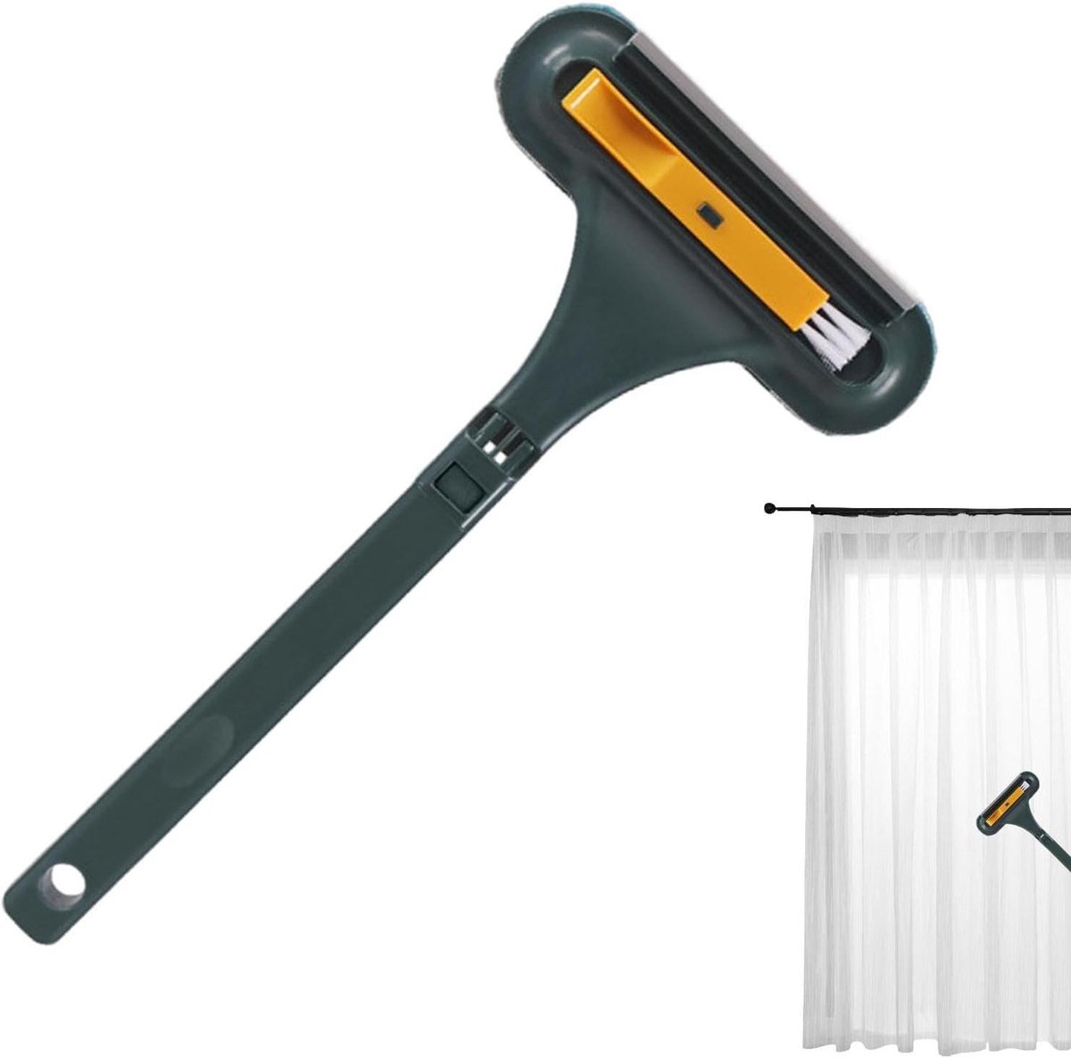 Raamscherm Cleaner Tool - Borstel met Wisser - Dagelijkse Reiniging - Dicht Varkenshaar - 43 x 21 cm - Groen