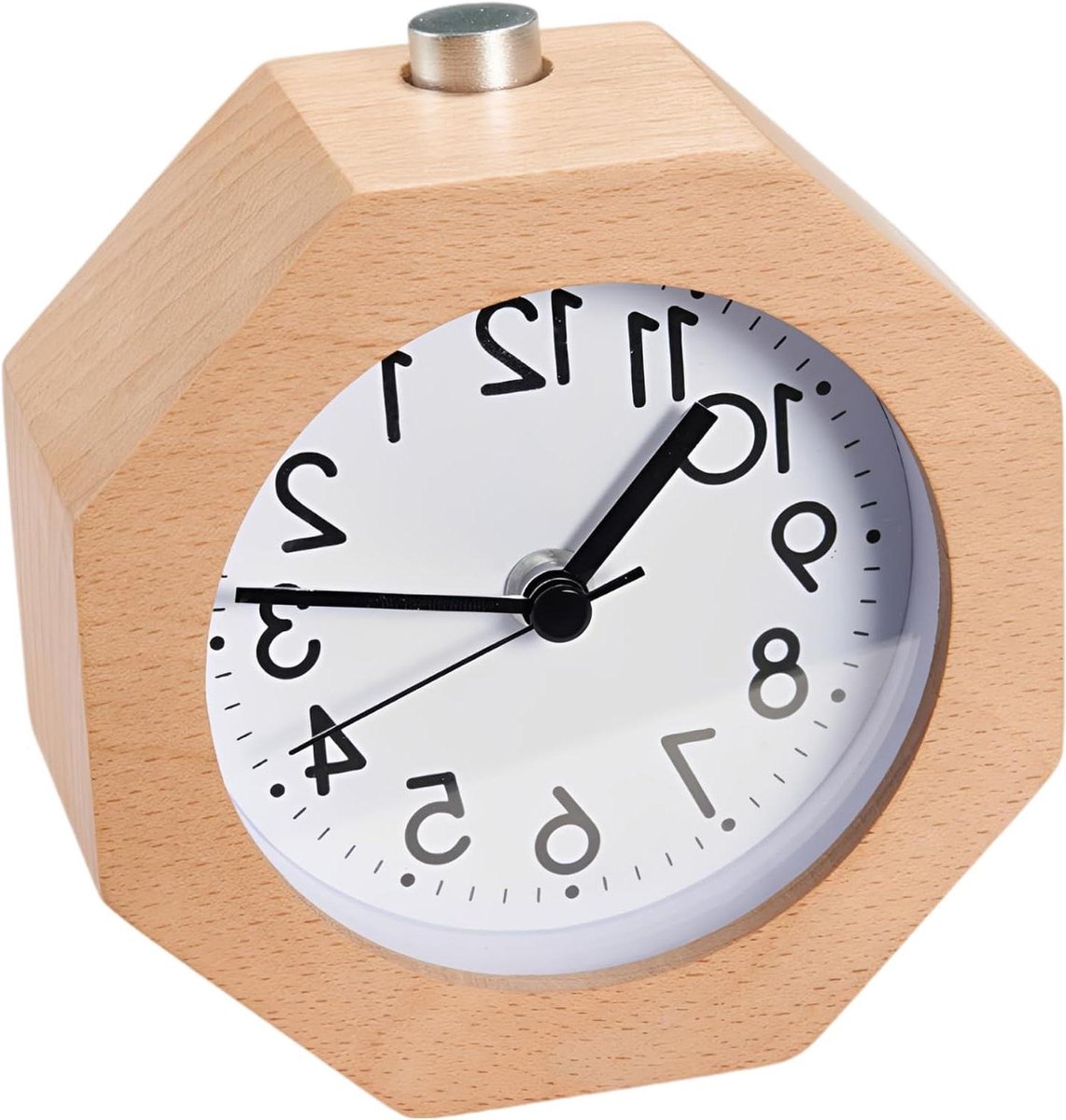 Analoge Wekker - Bureauklok Hout - Wakker Worden - Stille Beweging - Compact Ontwerp - Beige
