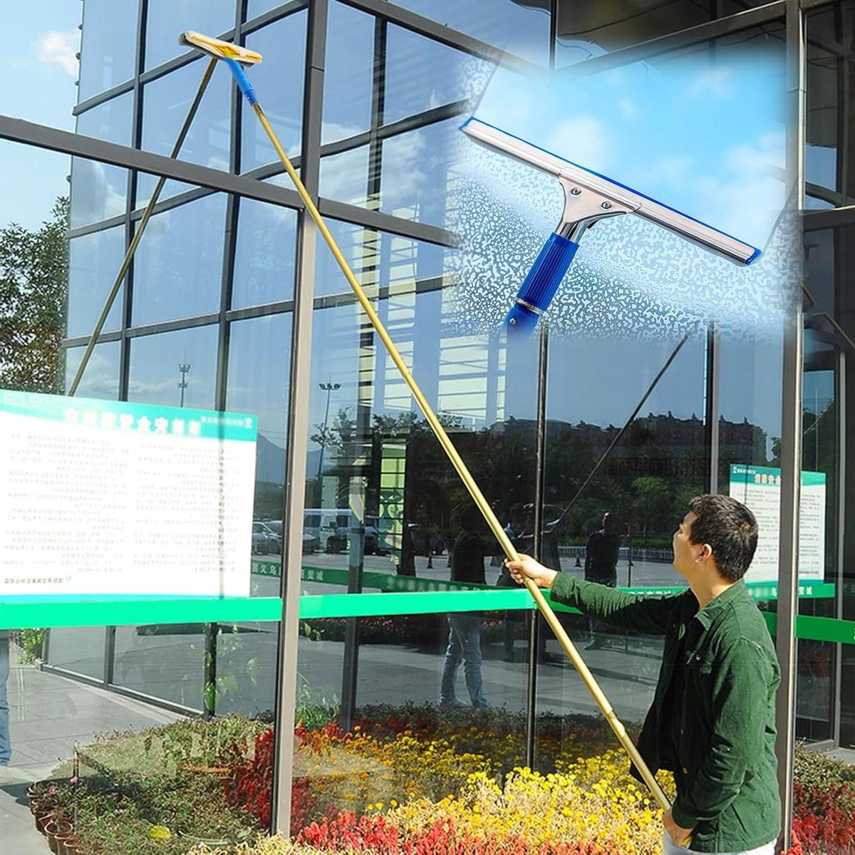 Raamreiniger zuigersets - Hoge ramen waskit - Buiten schoonmaken - Telescopische stang - Tot 9.5 meter - Zilver
