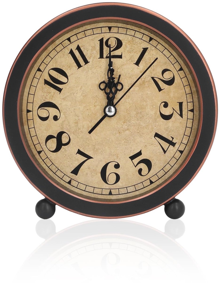 Smoakez - Retro Bureauklok - Vintage 12,7 cm - Stille analoge tafelklok - Batterijgevoed - Perfect voor slaapkamer - Decoratieve klok