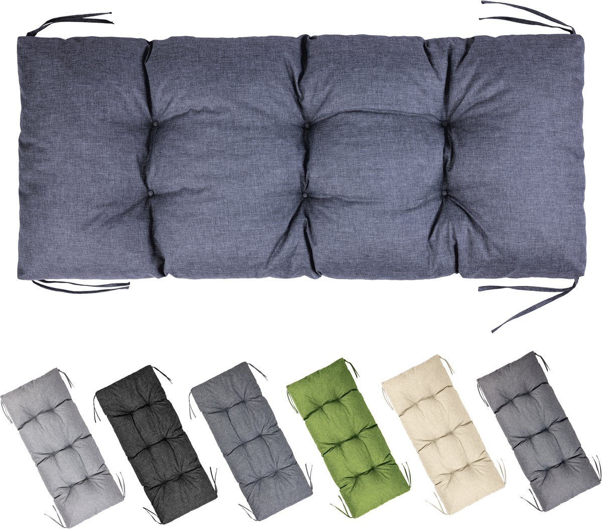Garronda Bankkussen 120x50 cm – 10 cm dik – Waterafstotend & UV-bestendig – met Banden – Marineblauw GD-AM-Bono