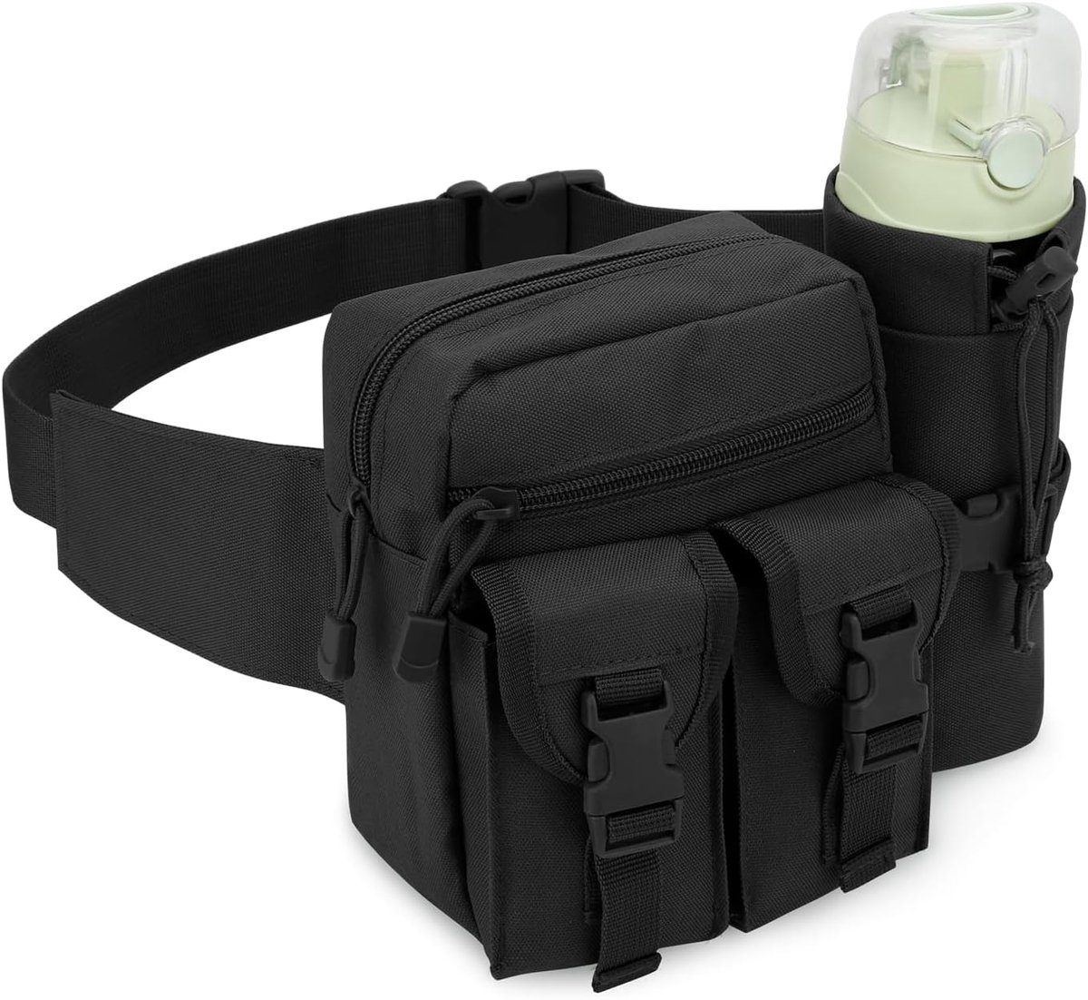 VHV - Heuptas - Tactische heuptas - Heuptas met fleshouder - Waterdicht - Verstelbaar - Voor wandelen, hardlopen en outdoor - Zwart