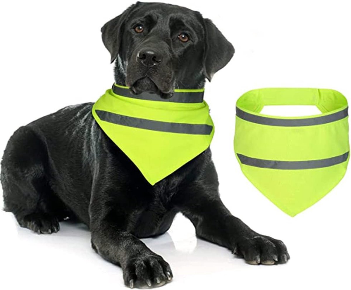 VHV - Honden bandana - Reflecterende bandana hond - Hondensjaal - Verstelbaar - Hoge zichtbaarheid - Reflecterend - Voor wandelen en kamperen - Veiligheid in het donker - Fluorescerend groen - M - 2 artikelen