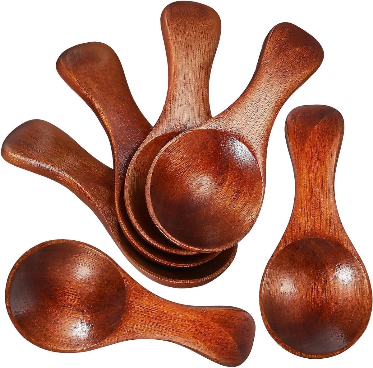 Houten Lepels - Mini Schepjes - Kruiden Doseren - Natuurlijke Houtnerf - 6 Stuks - Bruin