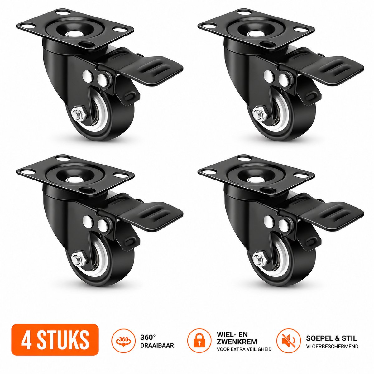 MeubelsvanJoep Zwarelast Zwenkwielen - Set van 4 - Ø 40 mm - wieltjes voor onder meubels - 50 KG per wiel - 4 stuks