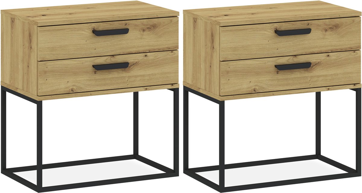 KONSIMO RECTUS Nachtkastje Set van 2 - met lades - Bijzettafeltjes (2 stuks) - Brons - 60x65x39 cm