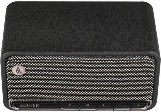 Zwarte Edifier MP230 Bluetooth speaker, met zilveren grille en bedieningsknoppen.