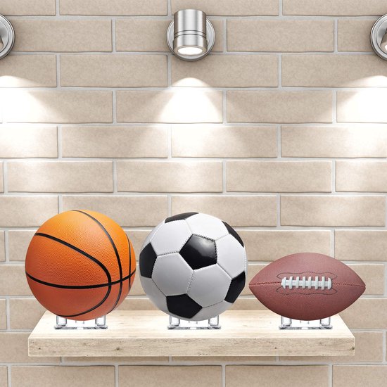 Acryl basketbalring - rugbybalstandaard - driehoekige voetbalhouder - transparant - acryl voetbaldisplaystandaard - driehoekige bolvormige standaard - voor het tentoonstellen van volleyballen, voetballen en rugbyballen. — afbeelding 4