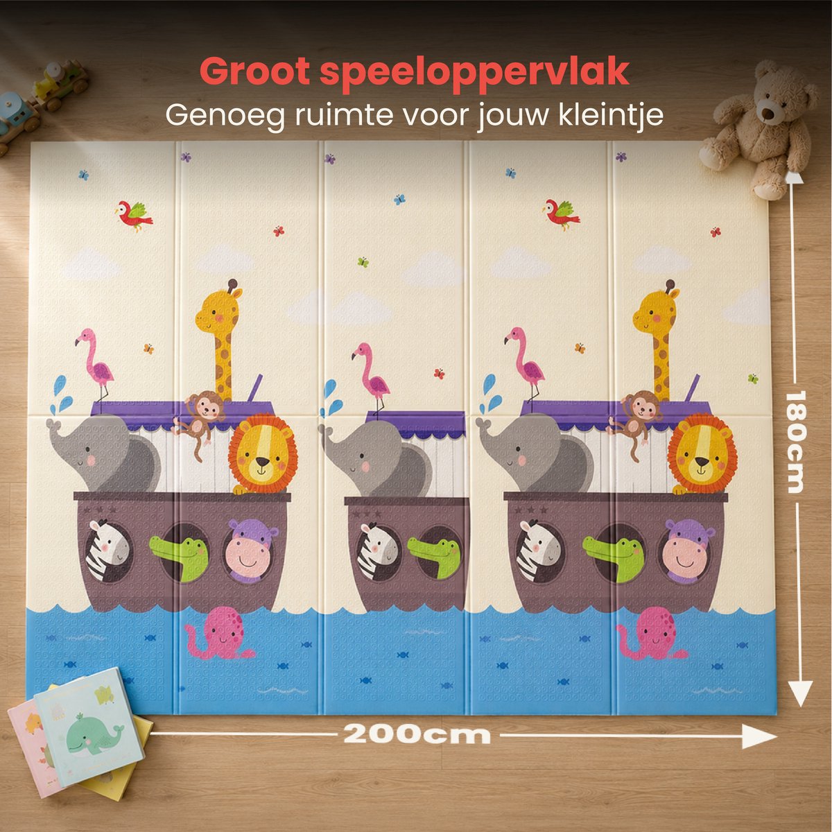 Teddle Speelmat Baby – Dubbelzijdig Speelkleed voor Baby - 200x180cm - Opvouwbare Speelmat - Kruipmat - Speelmat Foam - Met Letters en Cijfers thumbnail 2