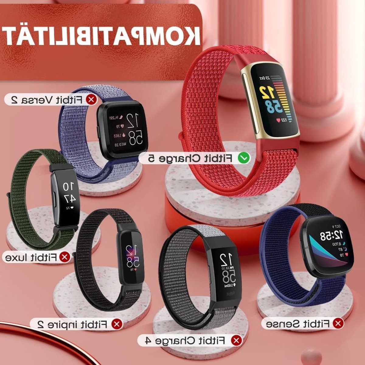 Verstelbare en Ademend Nylon Sportband voor Fitbit Charge 5 - Vervangende Polsband voor Fitness Tracker voor Dames en Heren thumbnail 2
