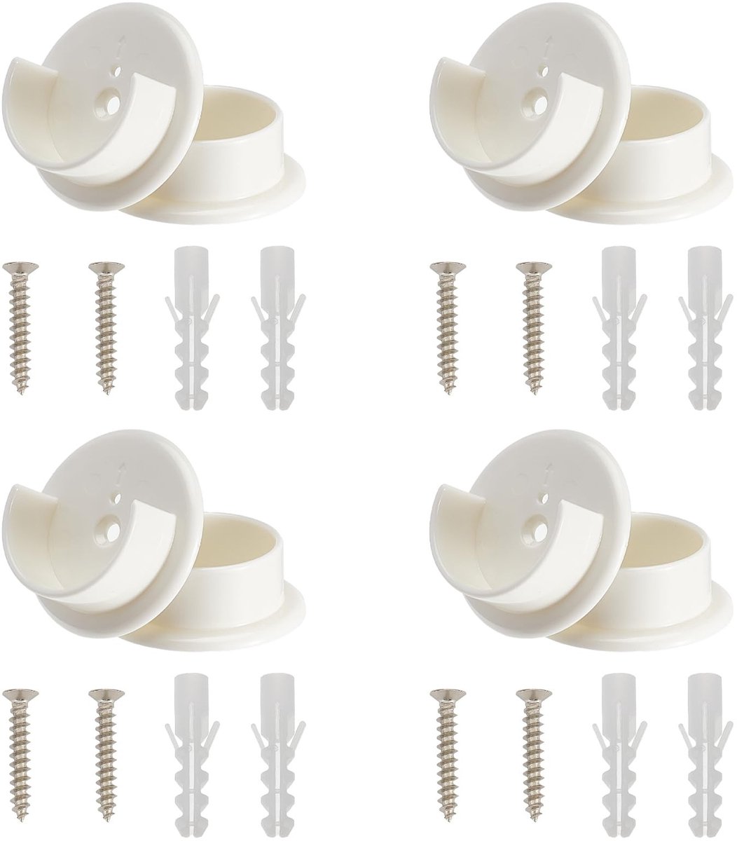 By shayne - Kaststanghouders - 8-delige Set - Witte Plastic - Stabiele Gordijnsteunen - Inclusief Schroeven - Voor Huishoudelijk Gebruik - Geschikt v.