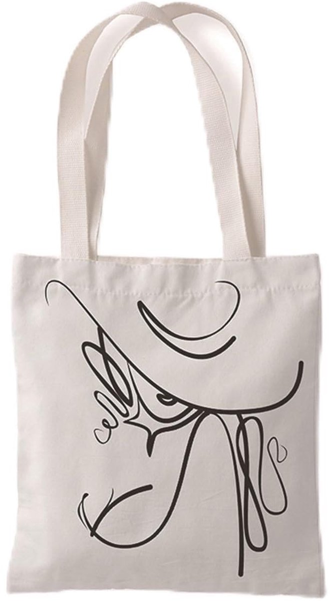 By shayne - Jute Tas Bedrukt Vintage - Canvas Draagtas - Grote Capaciteit - Witte Bedrukte Schoudertas - Geschikt voor Reizen en Winkelen
