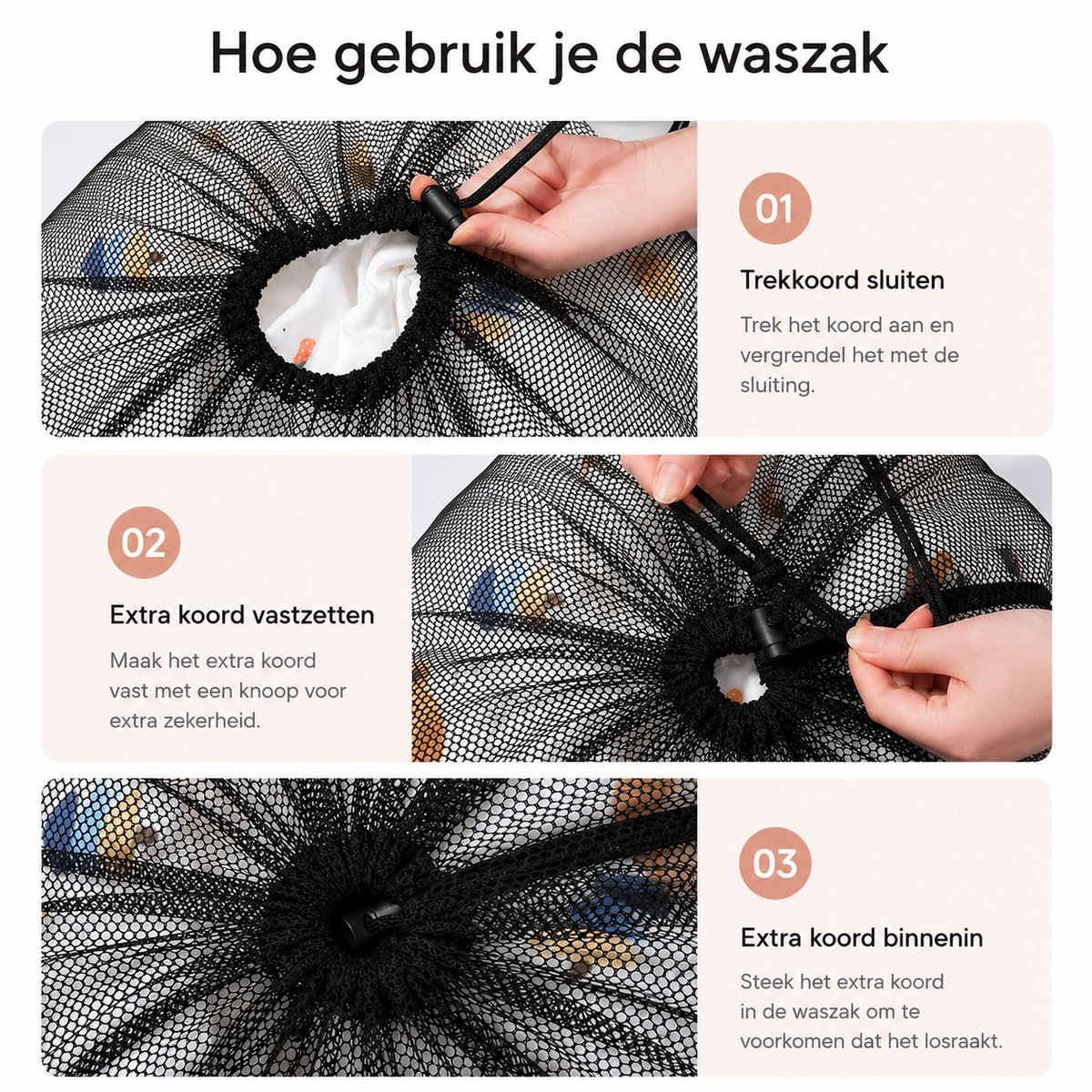 BOTC Waszakken - 60*90cm Waszak Groot - Set van 2 - Waszak Wasmachine - Laundry bag - Waszakken - Zwart — afbeelding 3