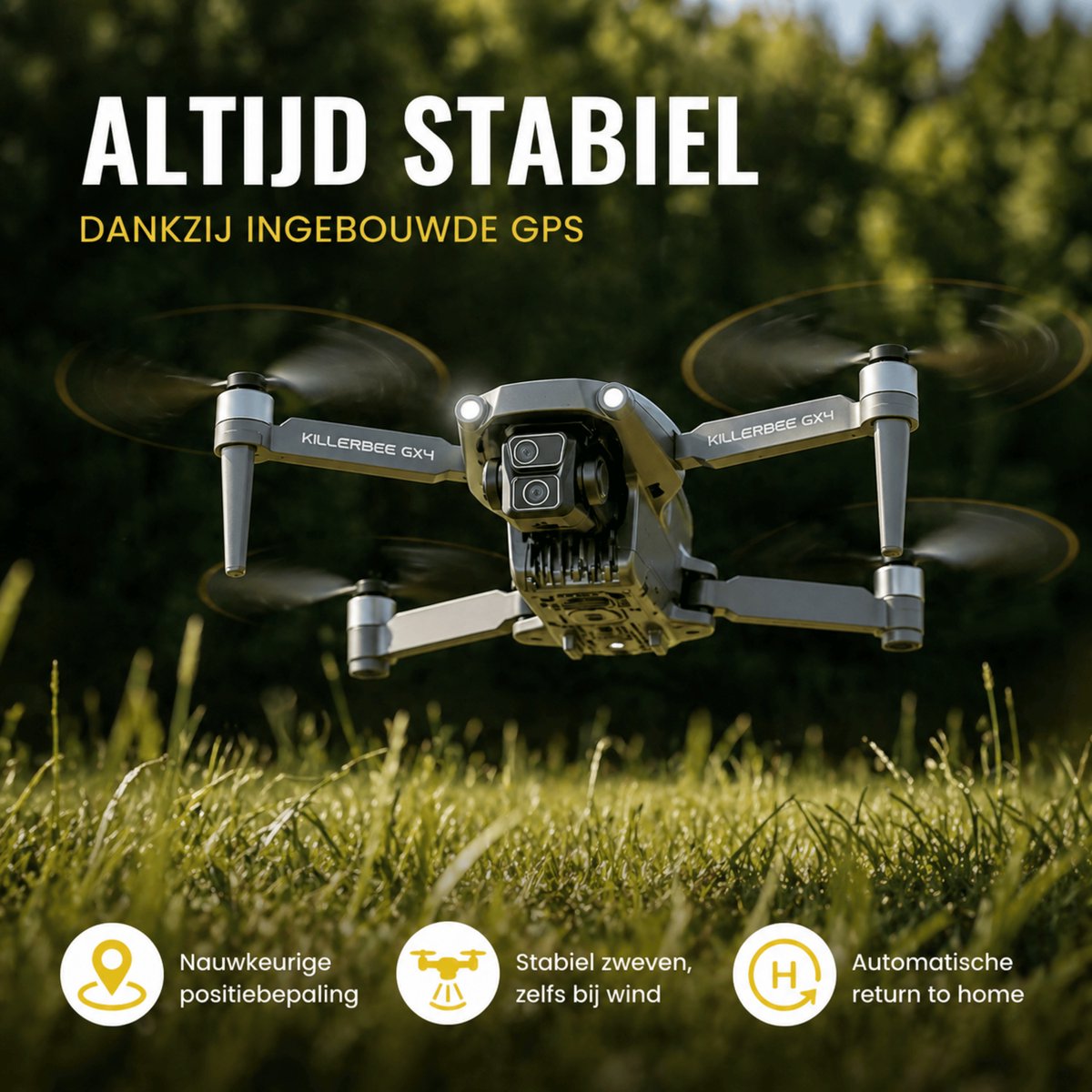 Killerbee GX4 Nighthawk - Drone met camera, GPS en schermcontroller - Geschikt voor Kinderen, beginners en volwassenen – foto 2