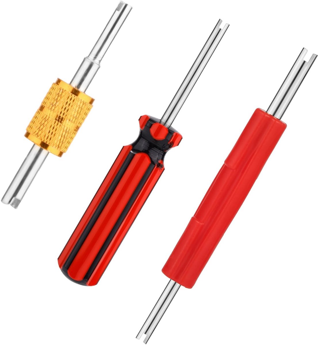 Jhubersproducts - Ventielsleutelgereedschap - A/C Ventielkernverwijderaar - Rood en zwart - Enkel en dubbele kop - Geschikt voor auto, fiets, camper,