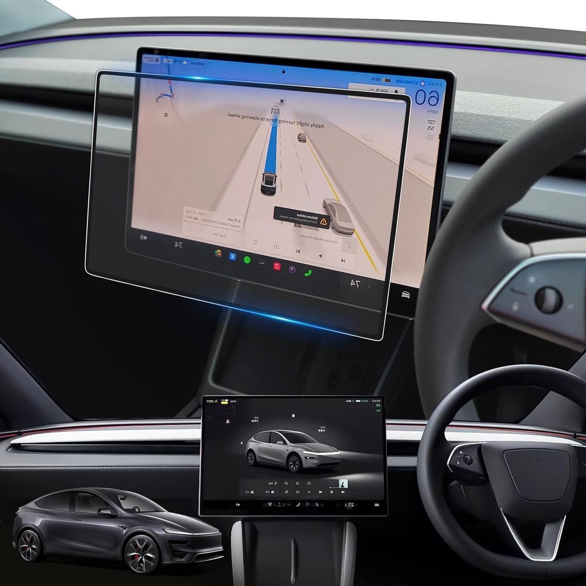 9H Gehard Glas Screen Protector voor Tesla Model Y - Juniper Navigatiescherm, QHD, 16 Inch, Anti-Vingerafdruk, Krassenbestendig, Beschermend Glas