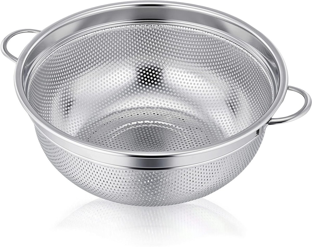 20 cm RVS Pastascheider met Handvat, Microperforated Keukenzeef voor Pasta, Fruit en Groenten, Roestvrij en Hoogglans Gepolijst, Gezond en Vaatwasmachinebestendig