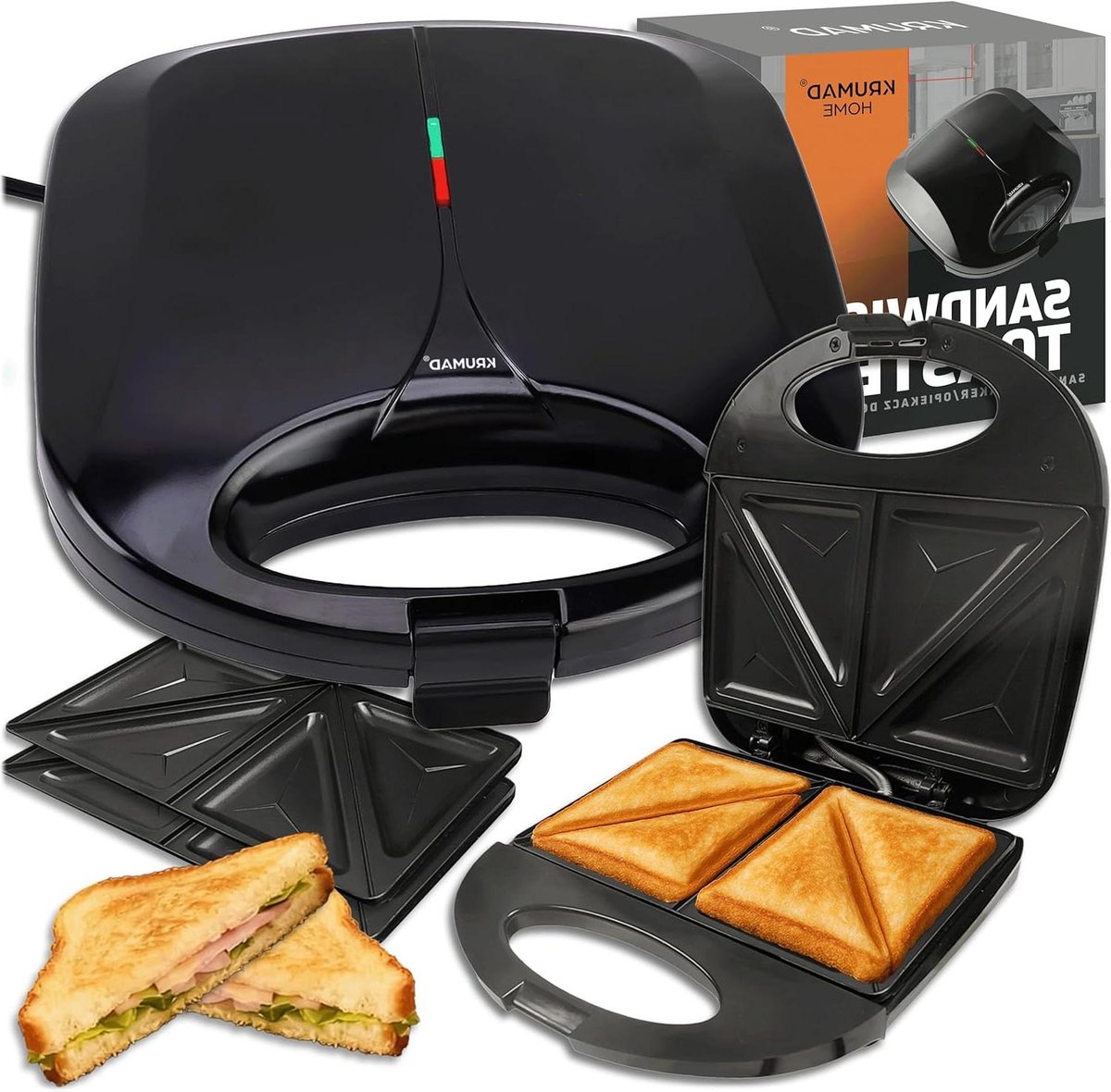 Sandwichmaker - Broodrooster - Snelle lunches - 1000 Watt Kracht - 2 Sneden - Zwart