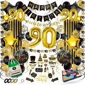 Fissaly 90 Jaar Verjaardag Decoratie Versiering - Ballonnen – Jubileum Man & Vrouw - Zwart en Goud