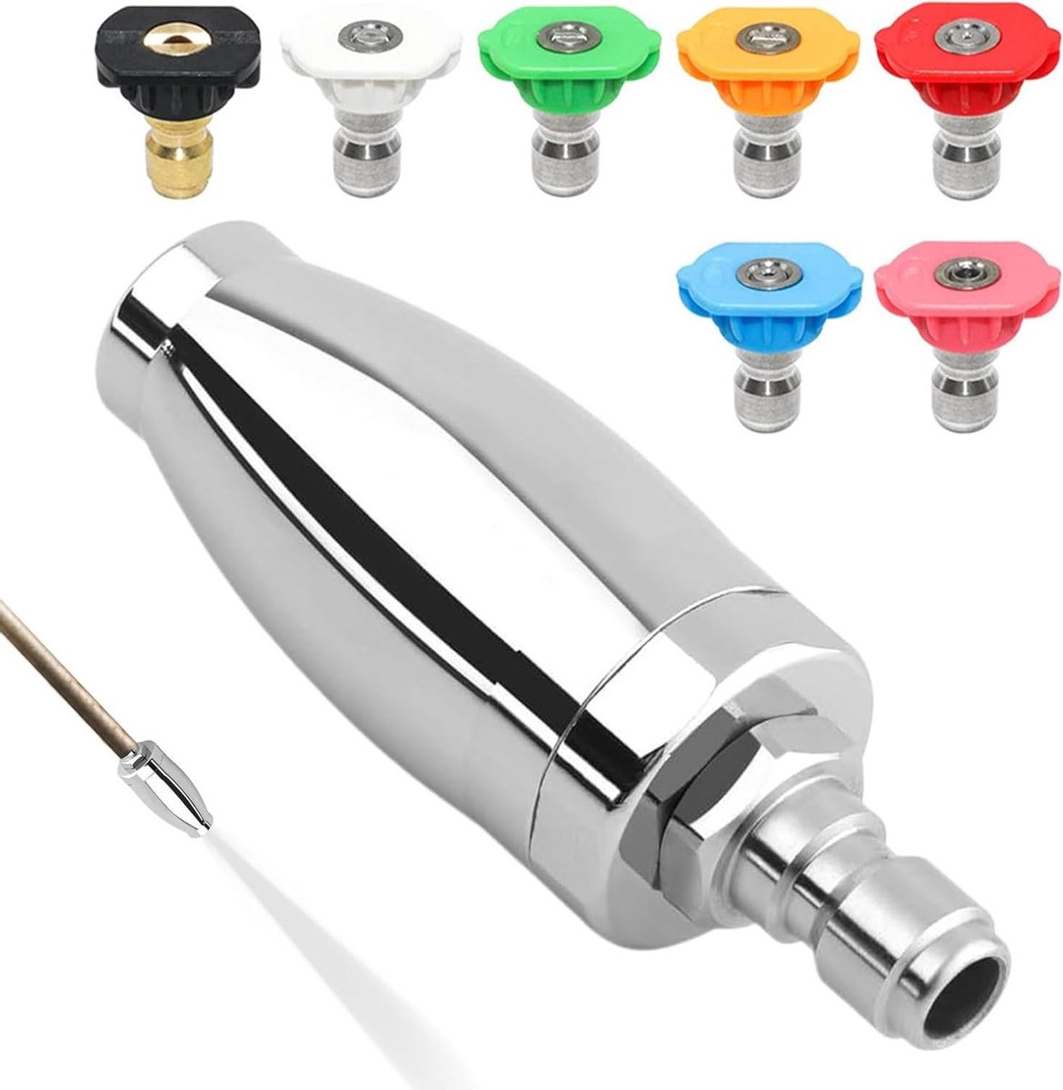 Hogedrukreiniger Opzetstuk - Rotatiesproeier Turbo - Krachtig Reinigen - 360 Graden Draaibaar - 1/4 Inch Snelplug - Zilverkleurig